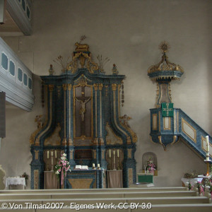 Mainstockheim - St. Jakobus Altar mit Kanzel
